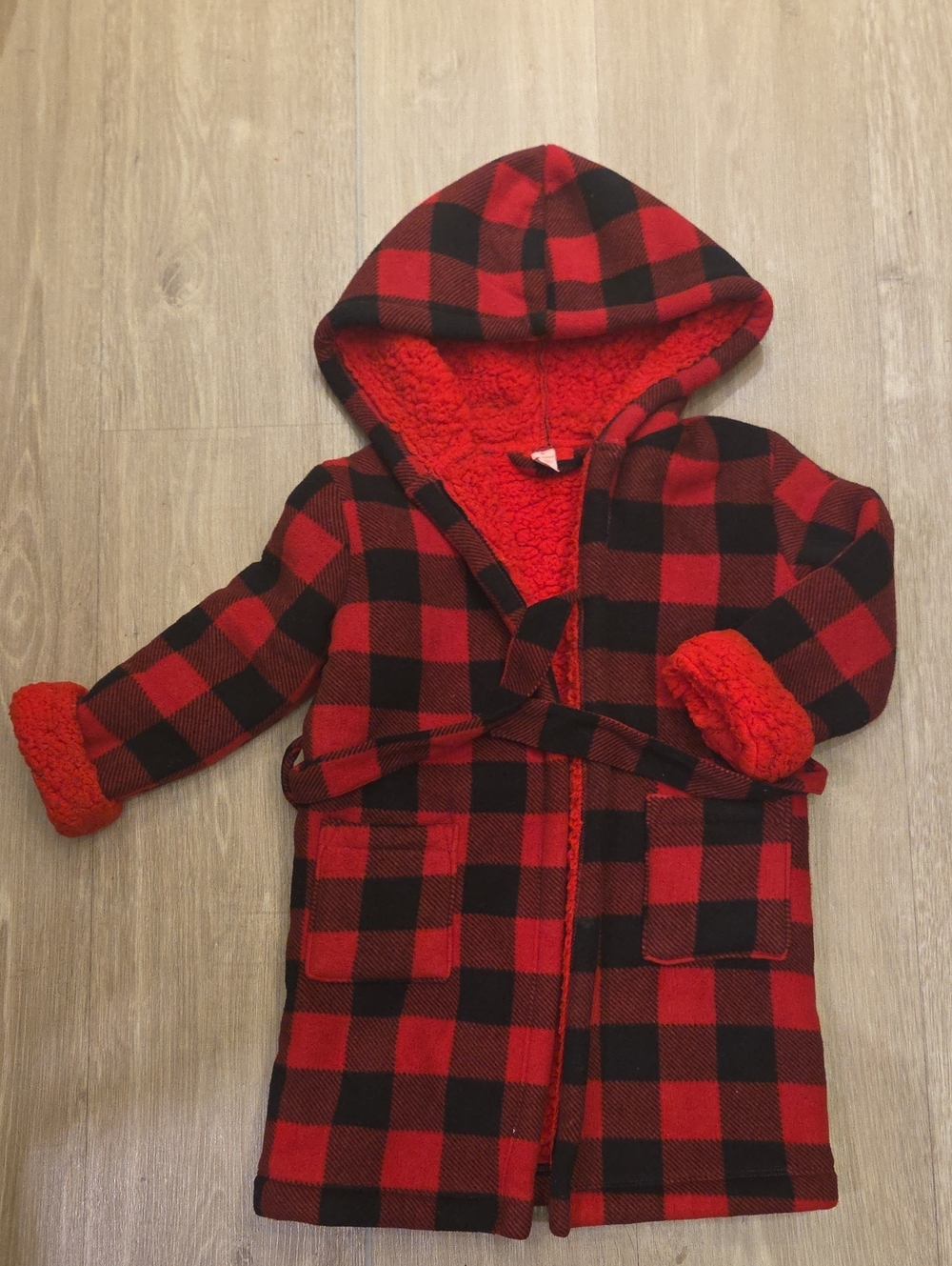 4T Red and Black Buffalo Plaid Hooded Pajama Robe